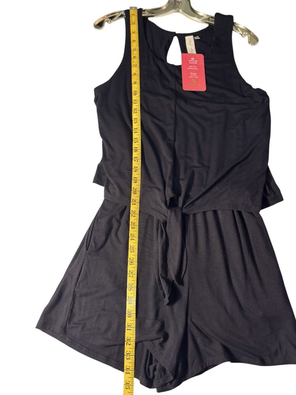 Allison Joy Evereve Black Sleeveless Tie-Front Romper With Pockets Keyhole Back - Picture 7 of 13